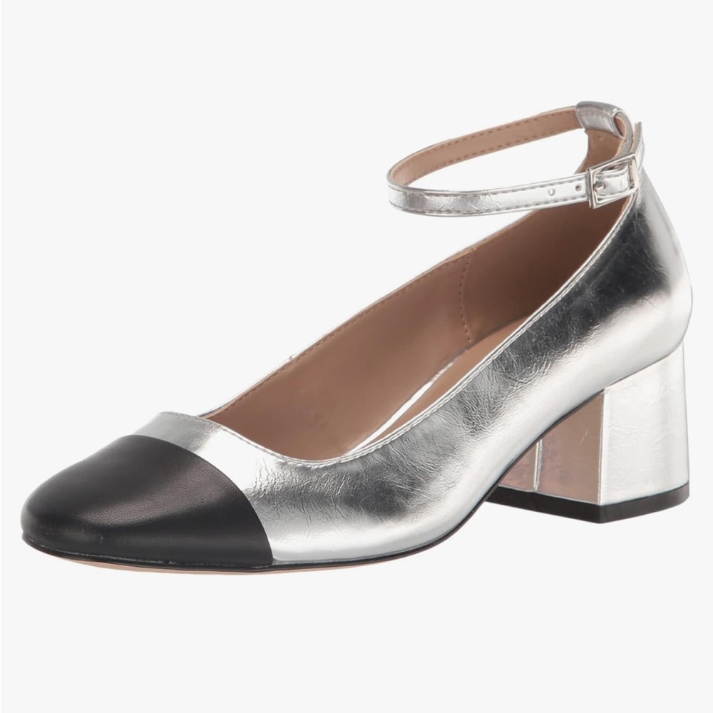 Steve Madden Eli Pump silver metallic black cap toe 8